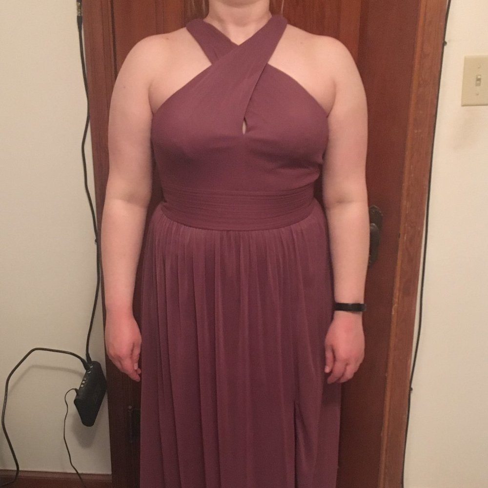 David's Bridal Celebrate Long Mesh Dress Chianti
